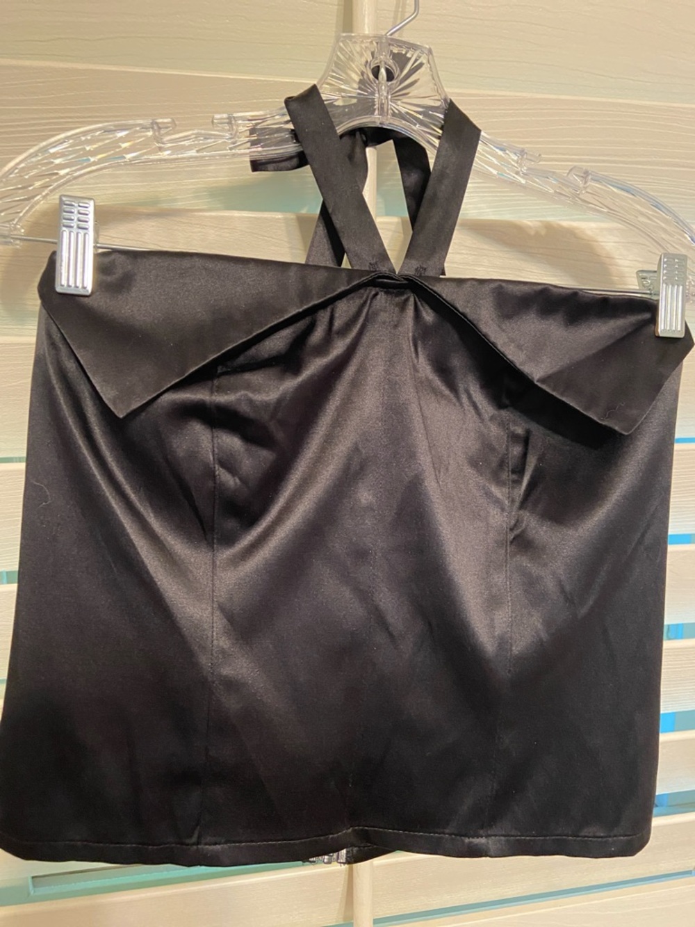 RockSteady Black Satin Halter Crop Top SZ LG